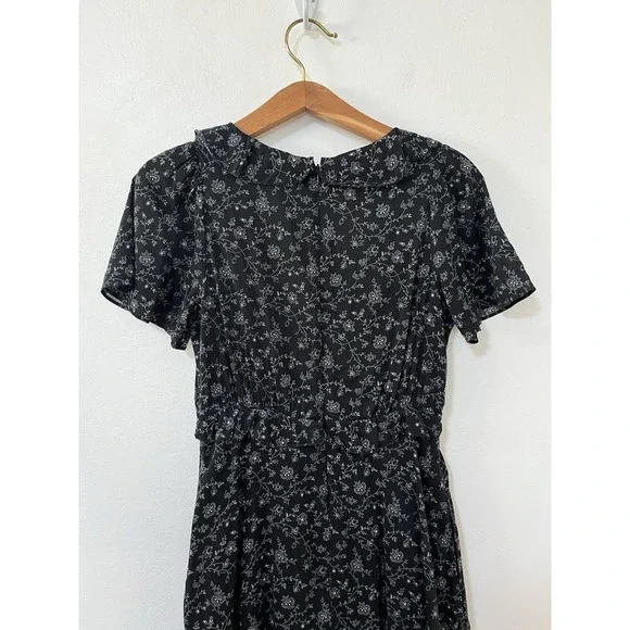 Madewell Ruffled Tiered Midi Dress Size 0 Black Dotted Vines Dark Cottagecore - Picture 5 of 6